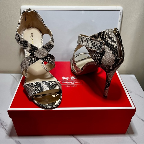 Coach Shoes - Coach Halsey Snake Print Heels